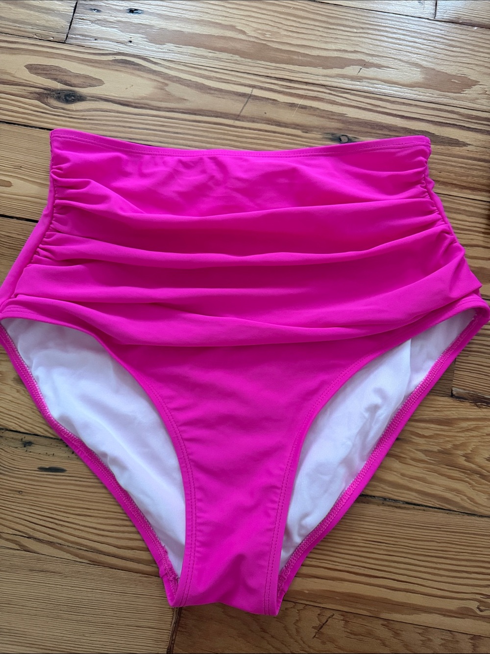 Cupshe High-Waist Ruched Bikini Bottom - Hot Pink